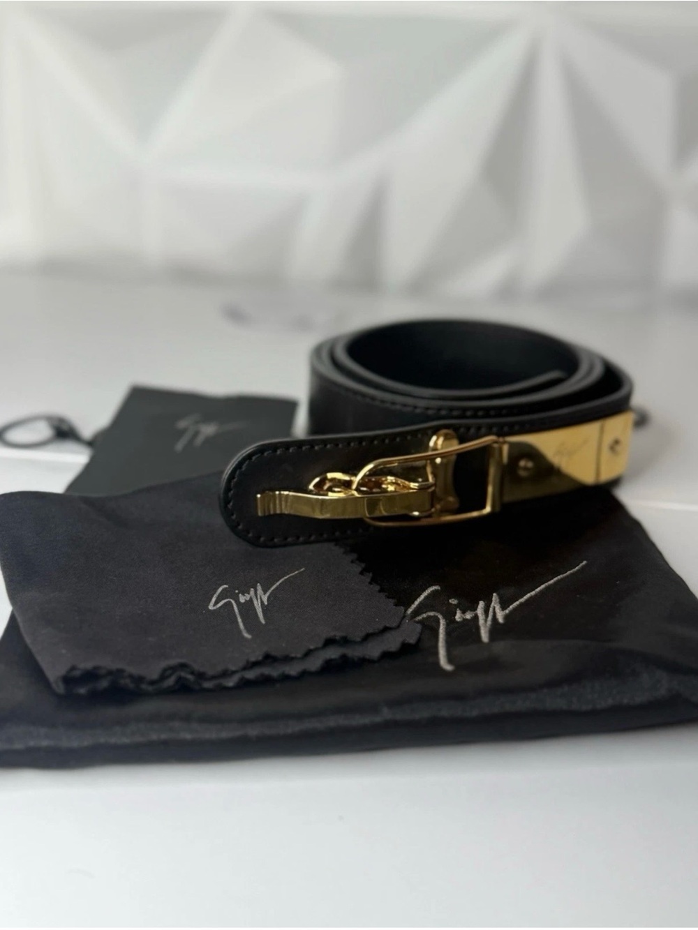 Giuseppe Zanotti Black Leather Belt with Gold Hardware